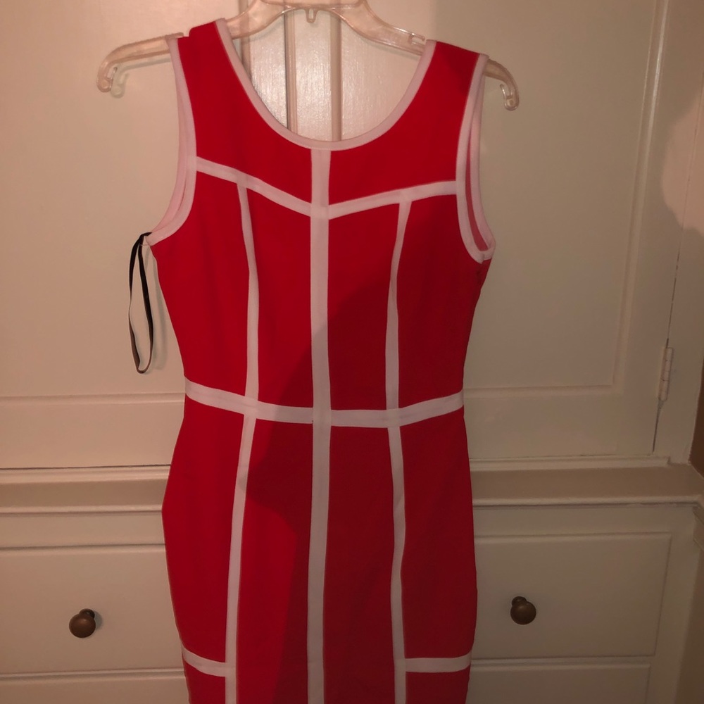 Bright orange and white dress
